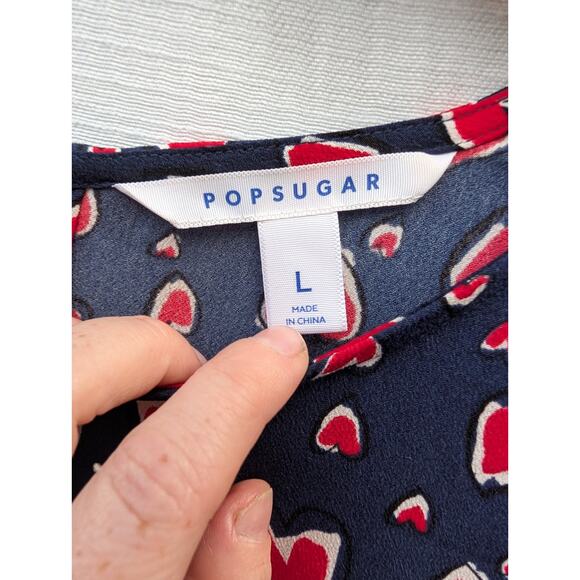 Pop Sugar Women’s Long Sleeve Mini Dress Sz L Puff Sleeve Navy Red Hearts - Picture 7 of 9